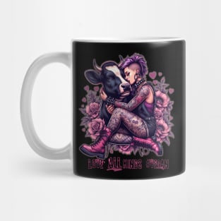 Punk Rock Goth Vegan Girl and Cow Mug